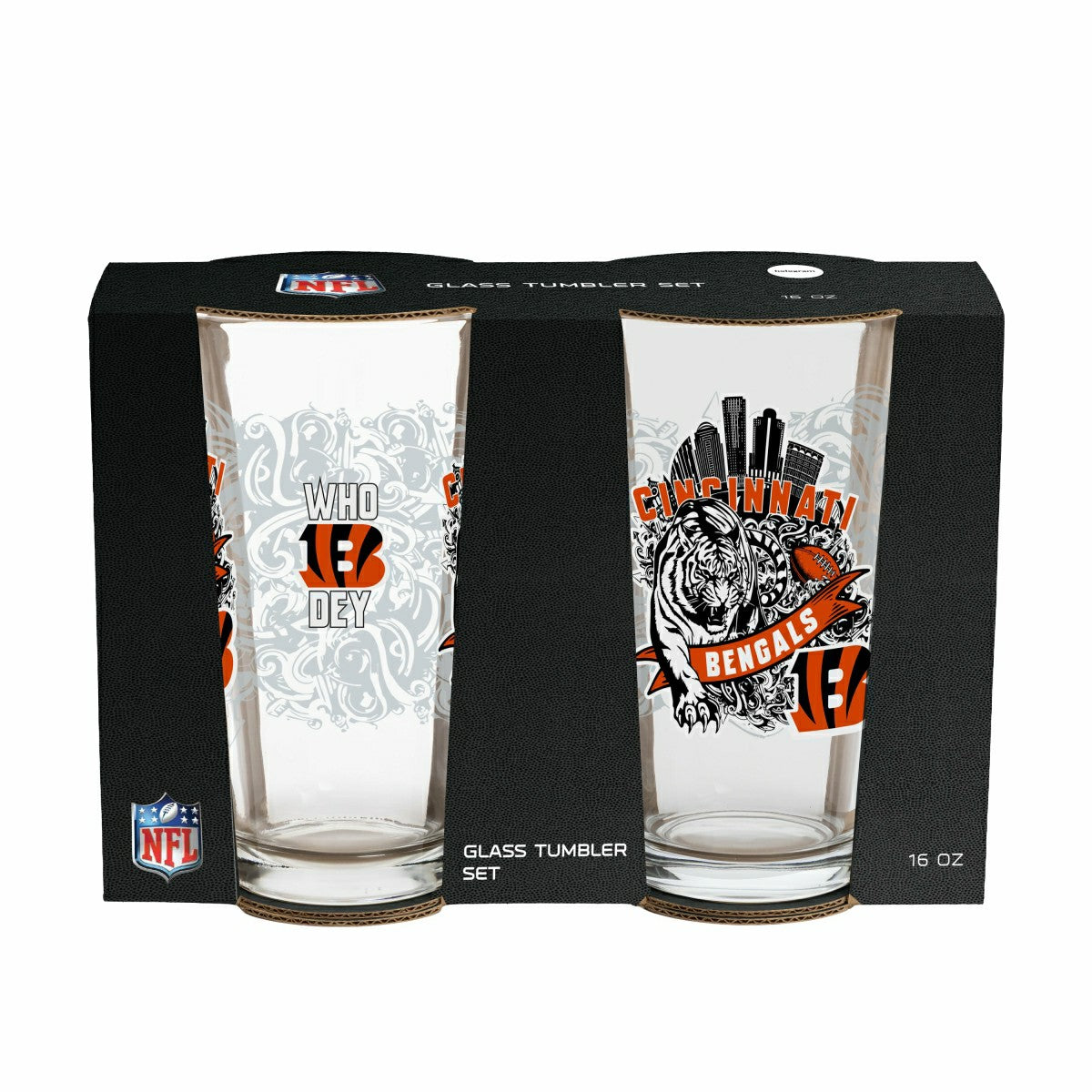 Cincinnati Bengals 16oz Glass pint, Set of 2, NFL, Home