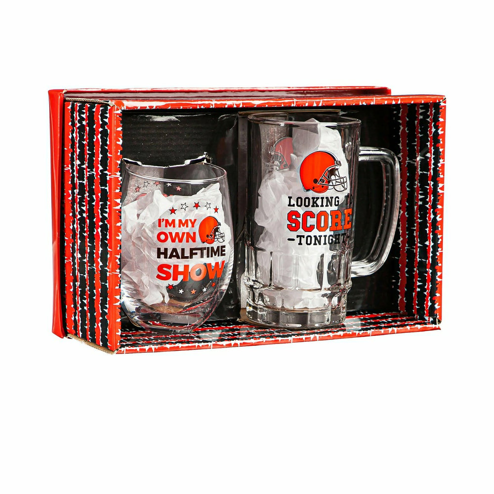 Cleveland Browns, Stemless 17OZ Wine & Beer 16 OZ Gift Set, NFL