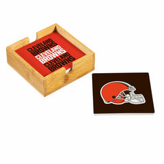 Cleveland Browns Ceramic Coasters Set, 4pcs with Wood Caddy, NFL
