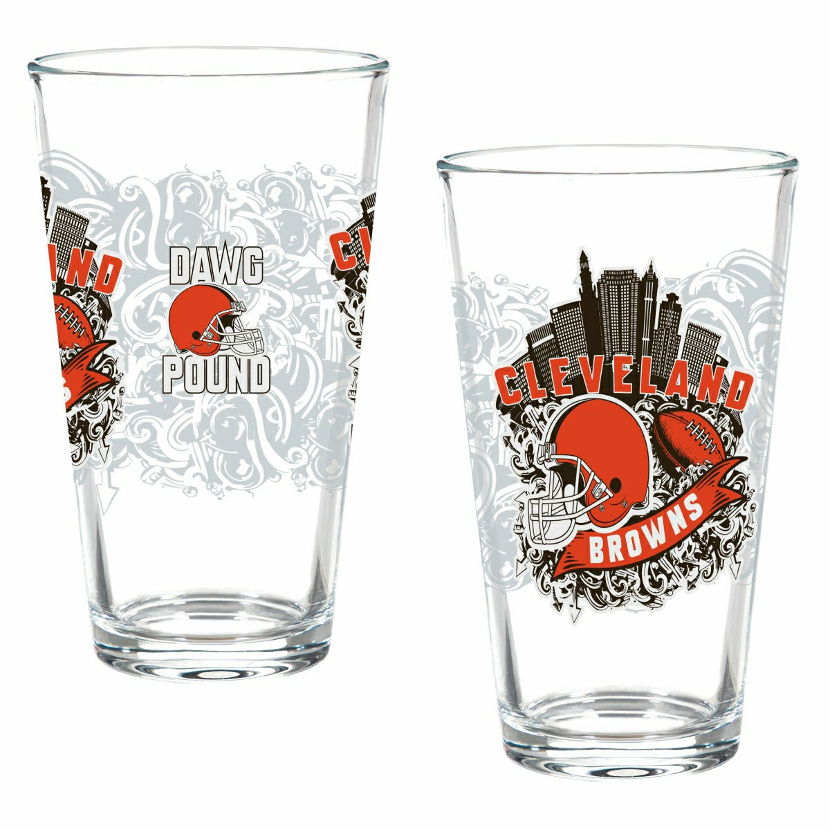 Cleveland Browns 16oz Glass pint, Set of 2, NFL, Home