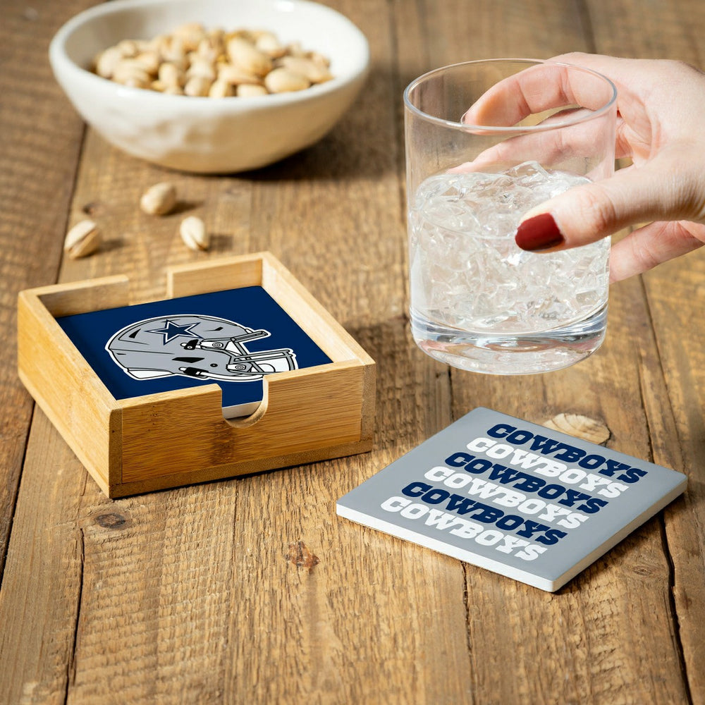 Dallas Cowboys Ceramic Coasters Set, 4pcs with Wood Caddy, NFL