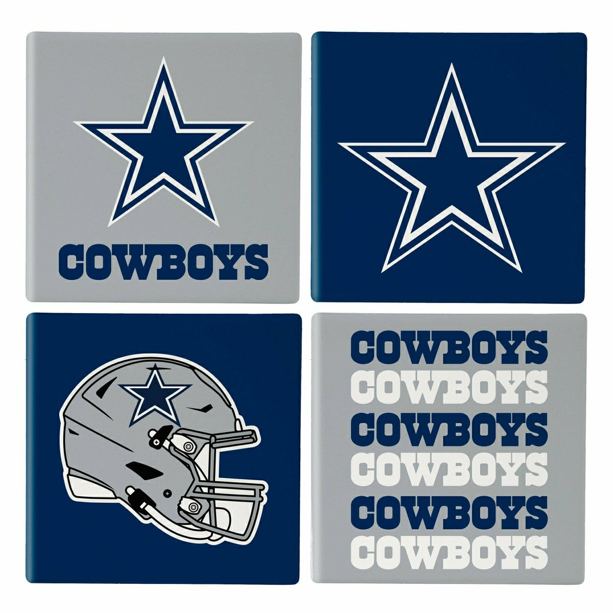 Dallas Cowboys Ceramic Coasters Set, 4pcs with Wood Caddy, NFL