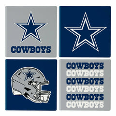 Dallas Cowboys Ceramic Coasters Set, 4pcs with Wood Caddy, NFL