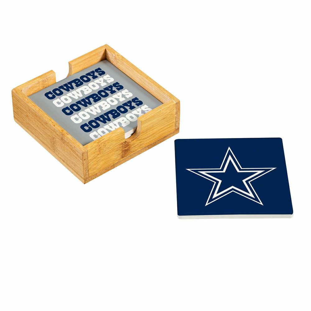 Dallas Cowboys Ceramic Coasters Set, 4pcs with Wood Caddy, NFL
