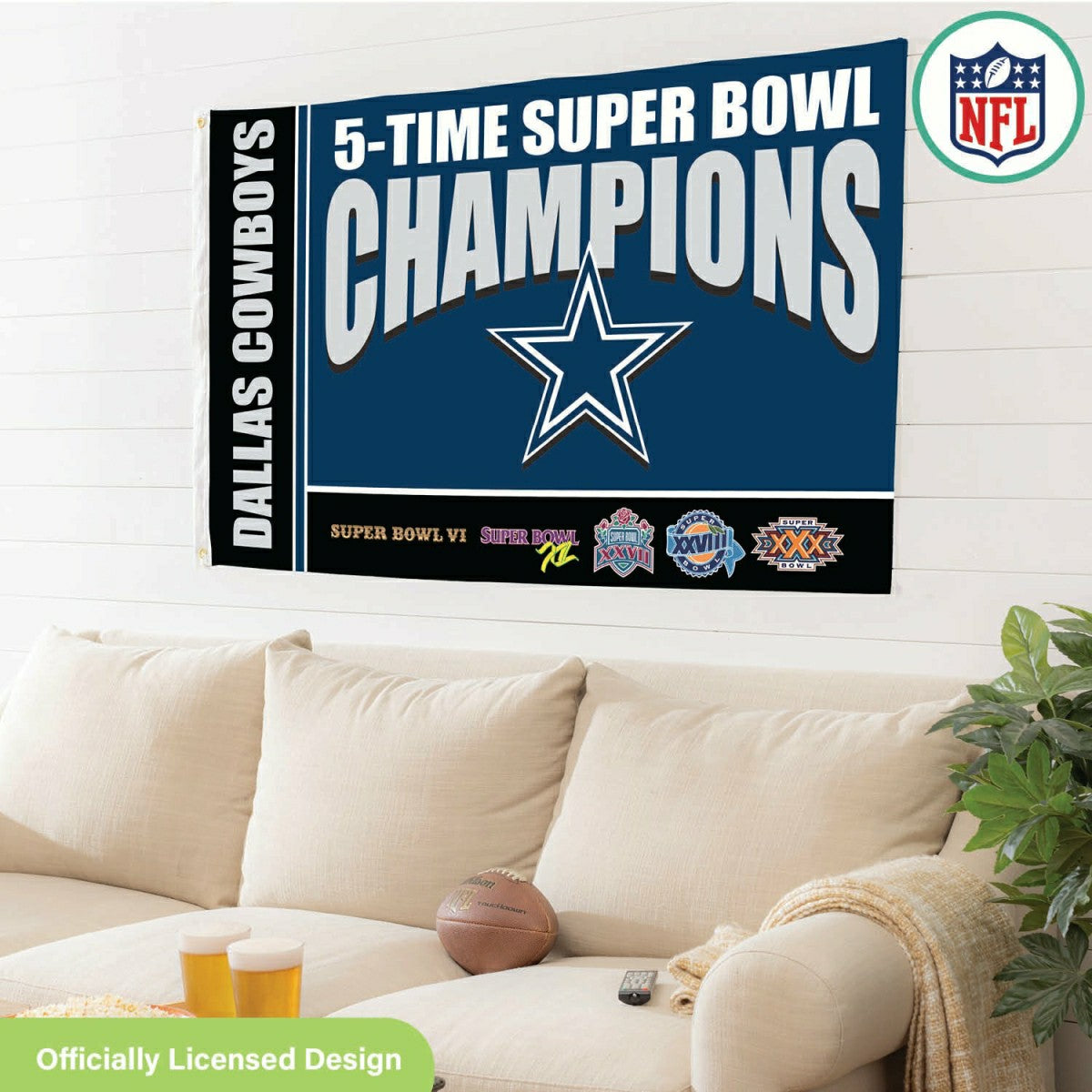 Dallas Cowboys 5X Superbowl Champions Football 3x5 Flag, NFL, Home