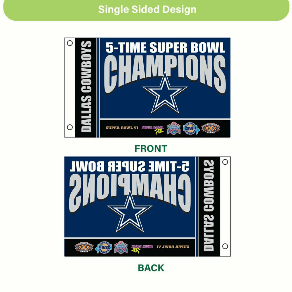 Dallas Cowboys 5X Superbowl Champions Football 3x5 Flag, NFL, Home