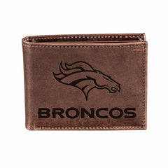 Denver Broncos, Bi-Fold Wallet, Brown, CH, 100% Genuine Leather, NFL, Home