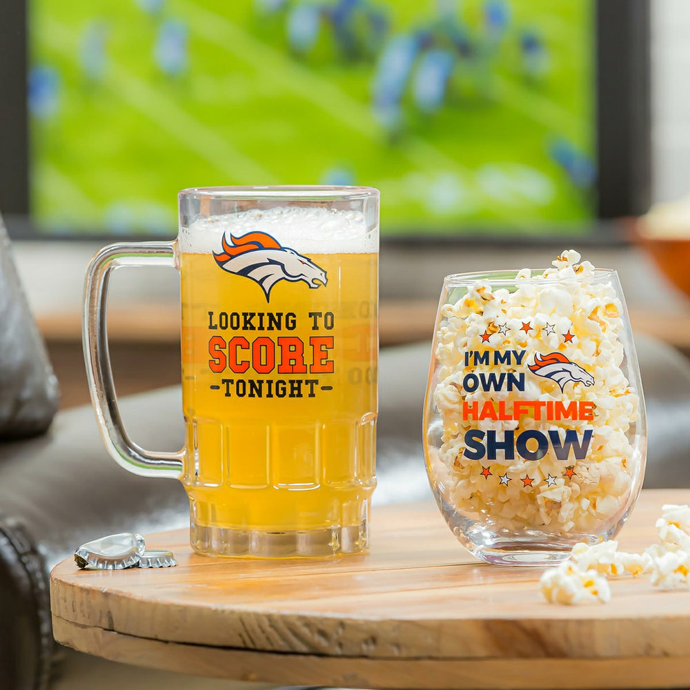 Denver Broncos, Stemless 17OZ Wine & Beer 16 OZ Gift Set, NFL, Home