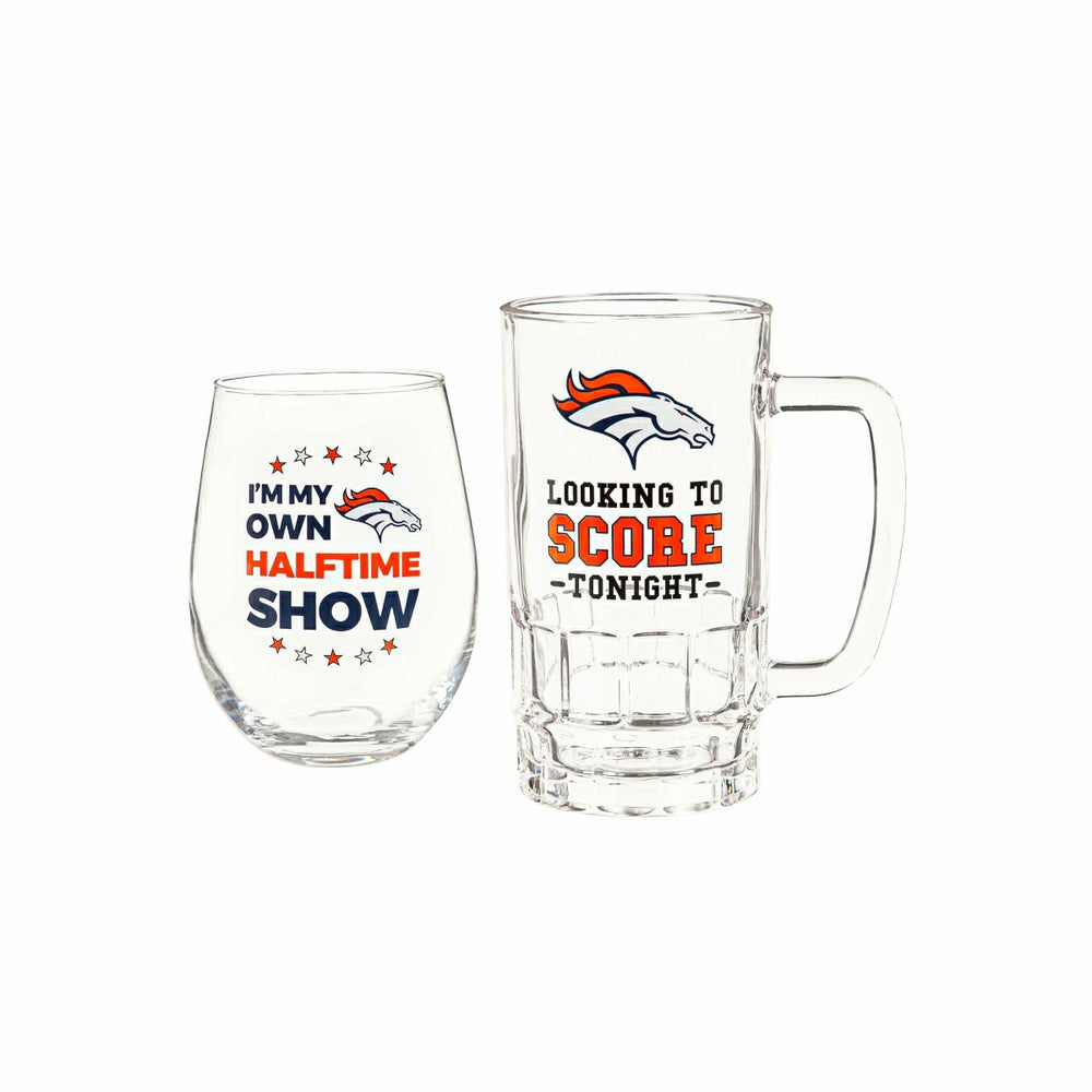 Denver Broncos, Stemless 17OZ Wine & Beer 16 OZ Gift Set, NFL, Home
