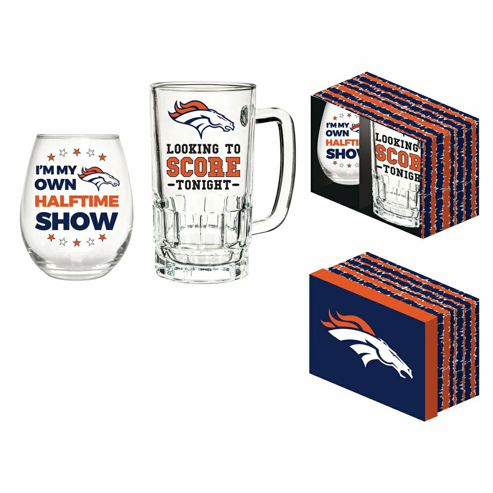 Denver Broncos, Stemless 17OZ Wine & Beer 16 OZ Gift Set, NFL, Home