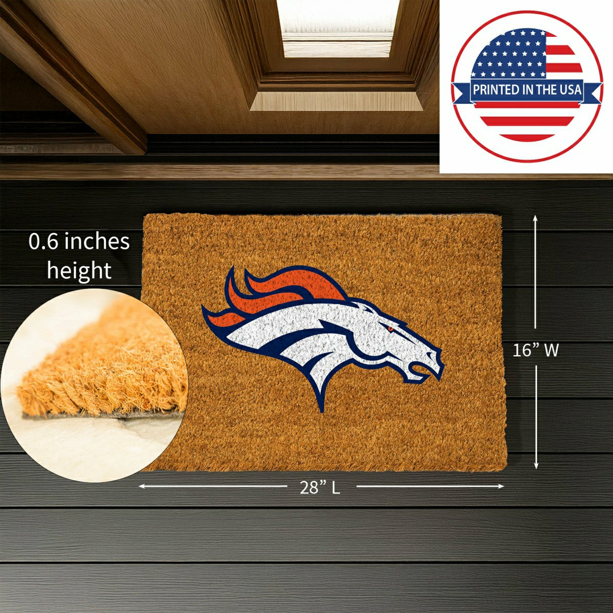 Coir Mat, 16"x28", Denver Broncos, NFL