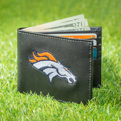Denver Broncos Black Bi-Fold Embroidered Wallet w/ RFID Blocking, NFL, Home