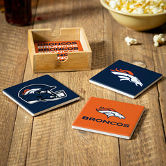 Denver Broncos Ceramic Coasters Set, 4pcs with Wood Caddy, NFL
