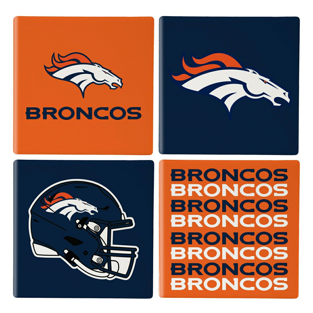 Denver Broncos Ceramic Coasters Set, 4pcs with Wood Caddy, NFL