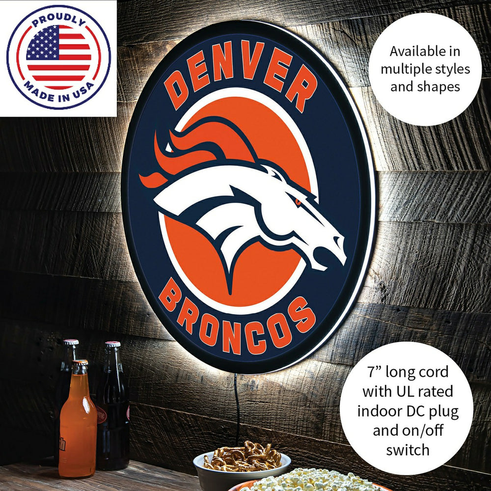 LED Wall Decor, Round, Denver Broncos, NFL, Home