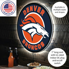 LED Wall Decor, Round, Denver Broncos, NFL, Home