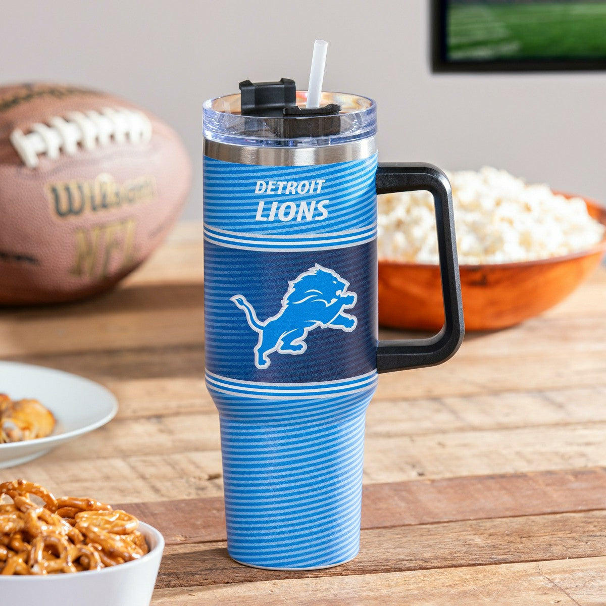 40oz Stainless Steel Canyon Cup w/ Straw, Detroit Lions, NFL, Home