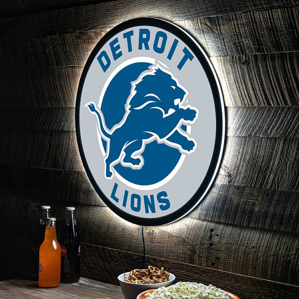 LED Wall Decor, Round, Detroit Lions, NFL, Home