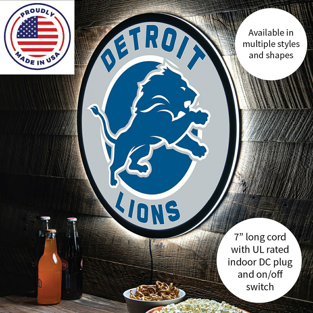 LED Wall Decor, Round, Detroit Lions, NFL, Home