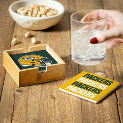 Green Bay Packers Ceramic Coasters Set, 4pcs with Wood Caddy, NFL