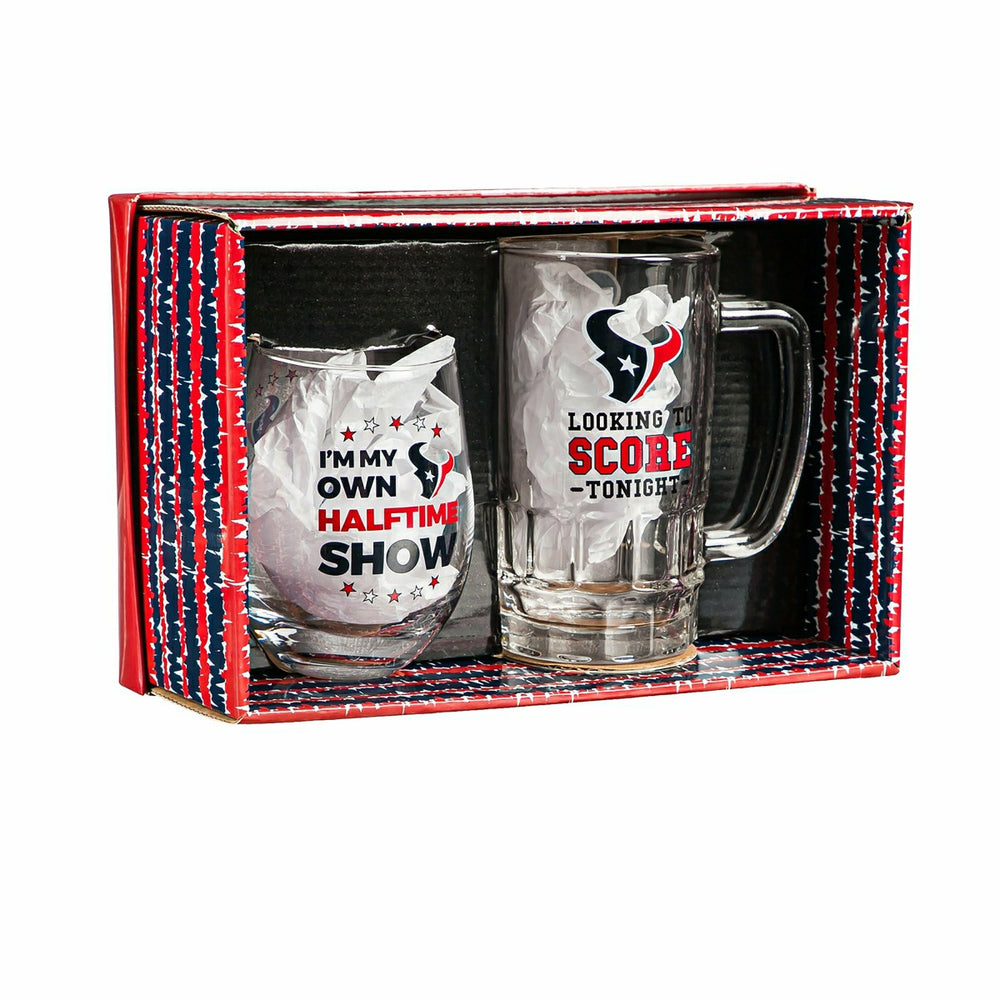 Houston Texans, Stemless 17OZ Wine & Beer 16 OZ Gift Set, NFL