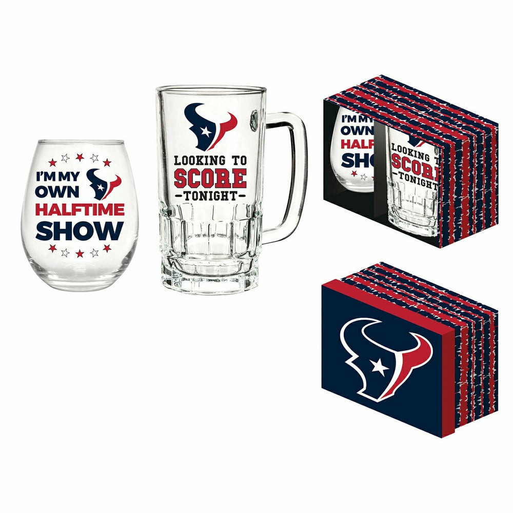Houston Texans, Stemless 17OZ Wine & Beer 16 OZ Gift Set, NFL