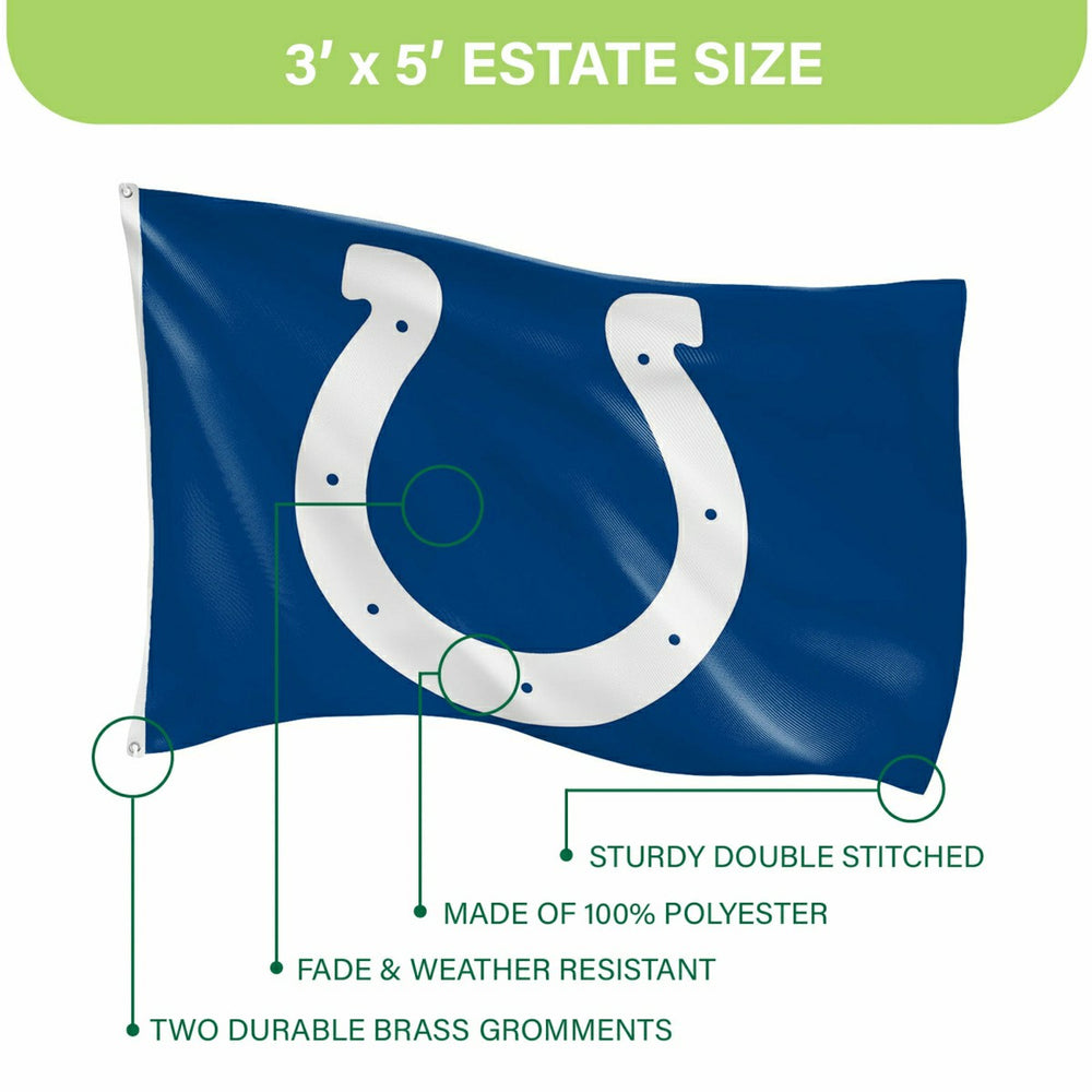 Indianapolis Colts Single Sided Flag w/ 2 Grommets, 3'x5', NFL, Home