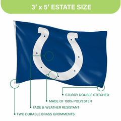 Indianapolis Colts Single Sided Flag w/ 2 Grommets, 3'x5', NFL, Home