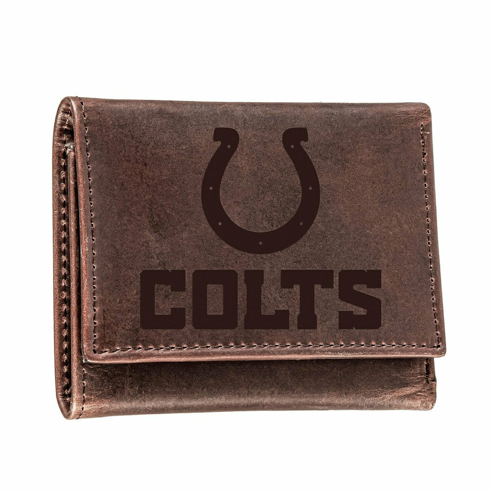 Indianapolis Colts, Tri-Fold Wallet, Brown, CH, 100% Genuine Leather, NFL, Home