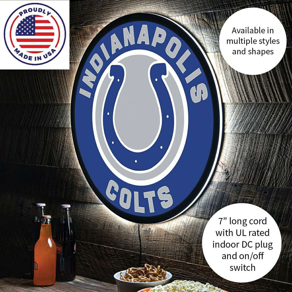 LED Wall Decor, Round, Indianapolis Colts, NFL, Home