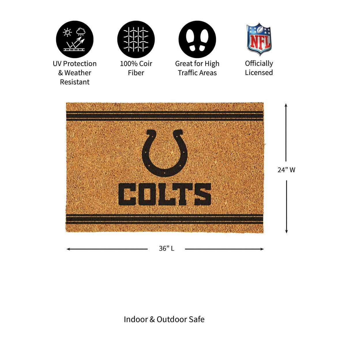 Indianapolis Colts Large One Color Coir Mat, 36"x24", NFL