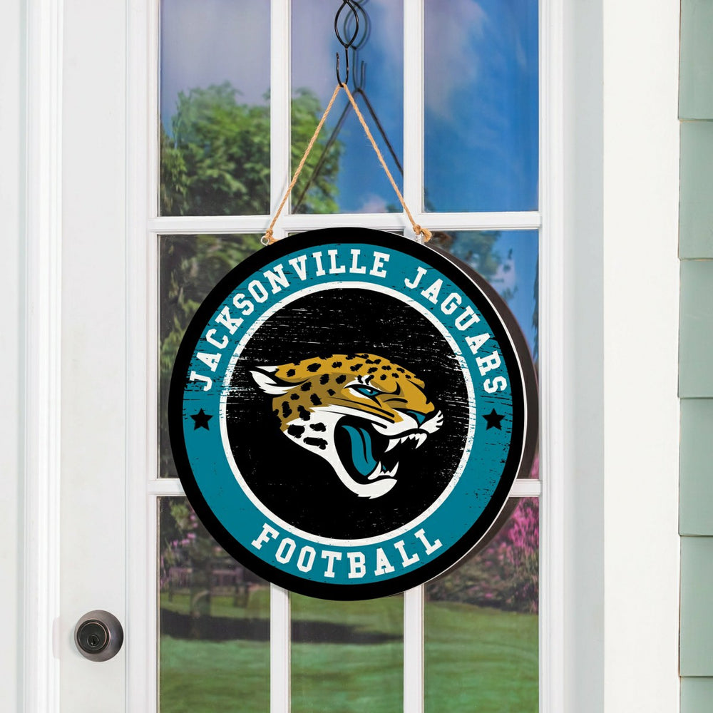 Jacksonville Jaguars Round Door Décor with Hanging Rope, 18x18, NFL, Home