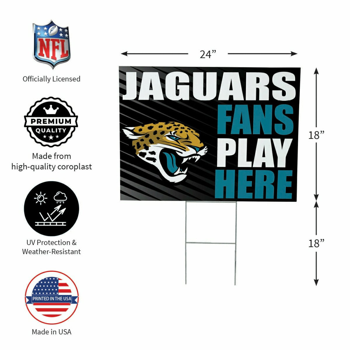 Jacksonville Jaguars Coroplast Yard Sign "Fans Play Here", NFL, Home