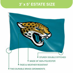 Jacksonville Jaguars Single Sided Flag w/ 2 Grommets, 3'x5', NFL, Home