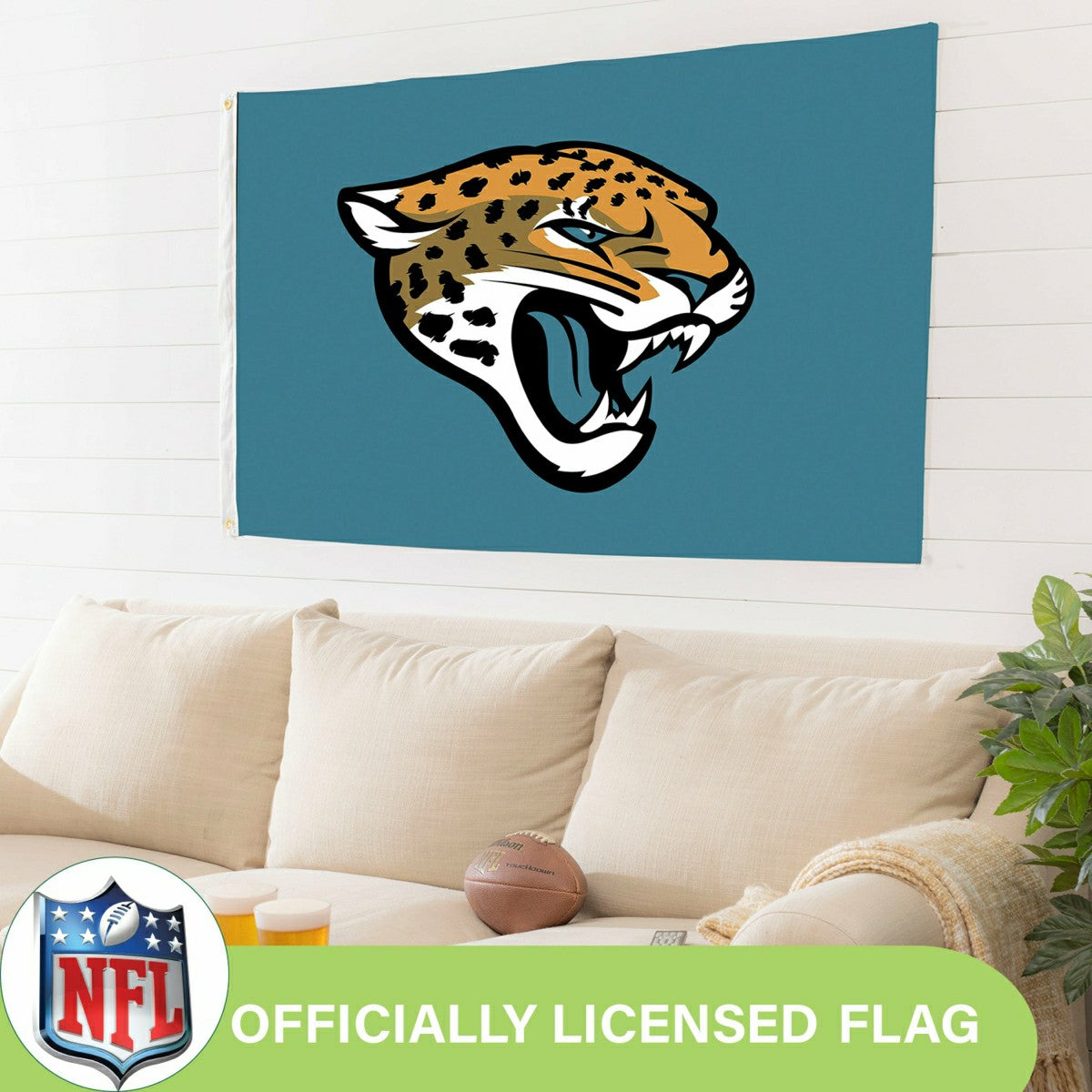 Jacksonville Jaguars Single Sided Flag w/ 2 Grommets, 3'x5', NFL, Home