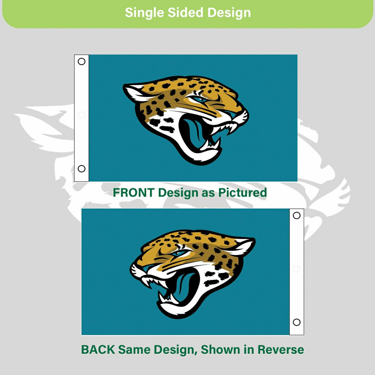 Jacksonville Jaguars Single Sided Flag w/ 2 Grommets, 3'x5', NFL, Home