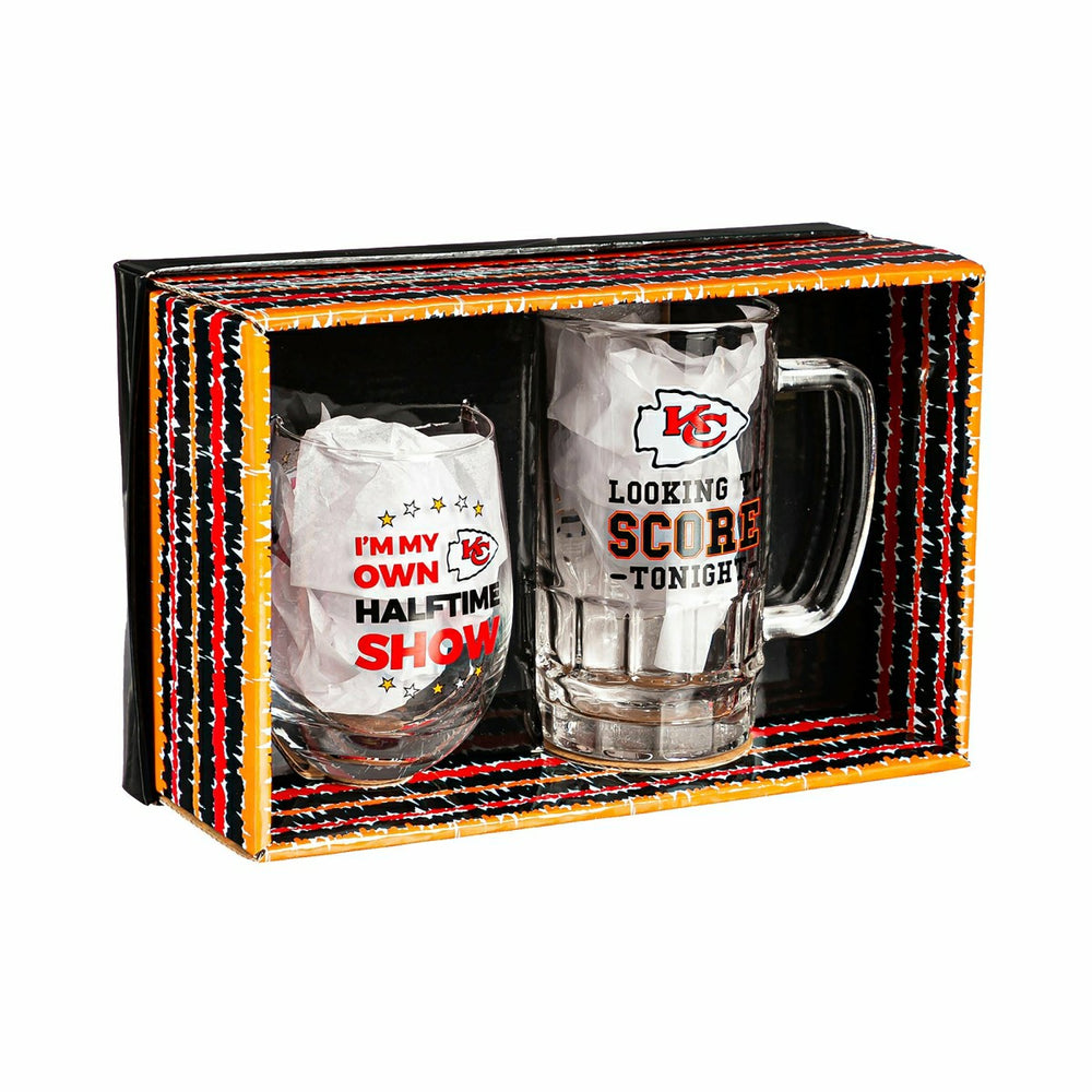 Kansas City Chiefs, Stemless 17OZ Wine & Beer 16 OZ Gift Set, NFL