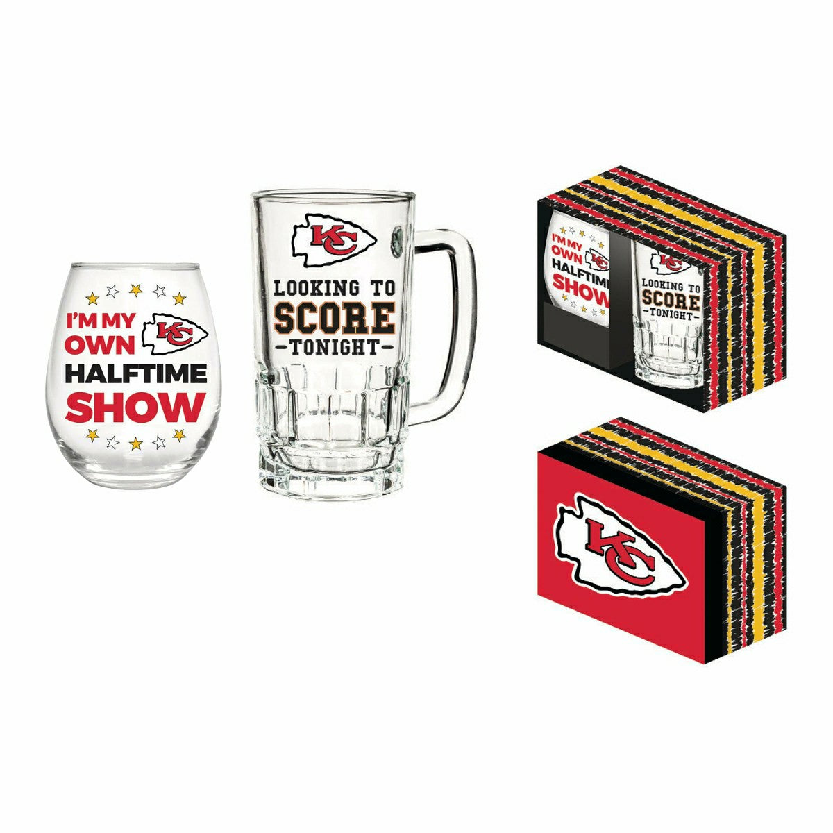 Kansas City Chiefs, Stemless 17OZ Wine & Beer 16 OZ Gift Set, NFL