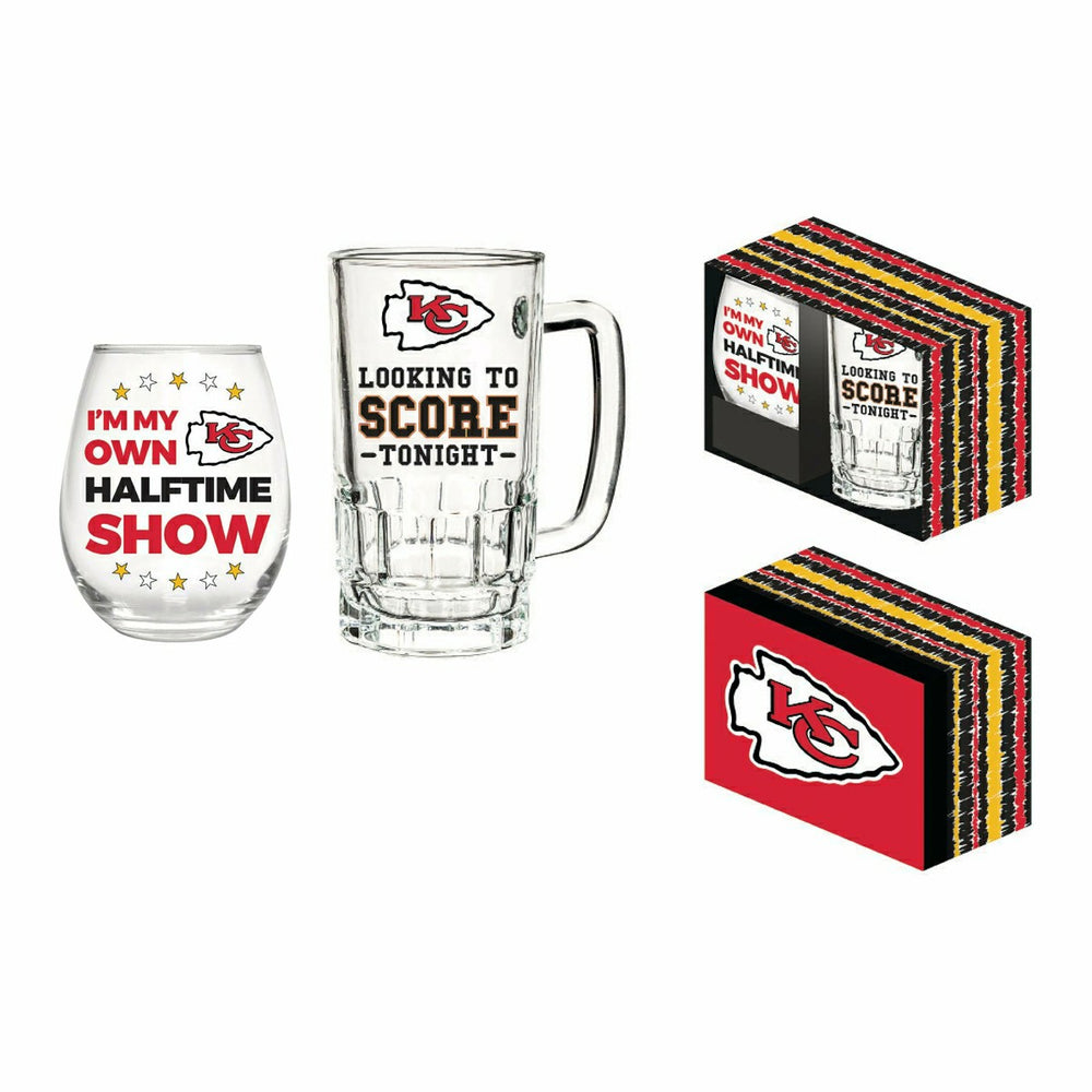 Kansas City Chiefs, Stemless 17OZ Wine & Beer 16 OZ Gift Set, NFL