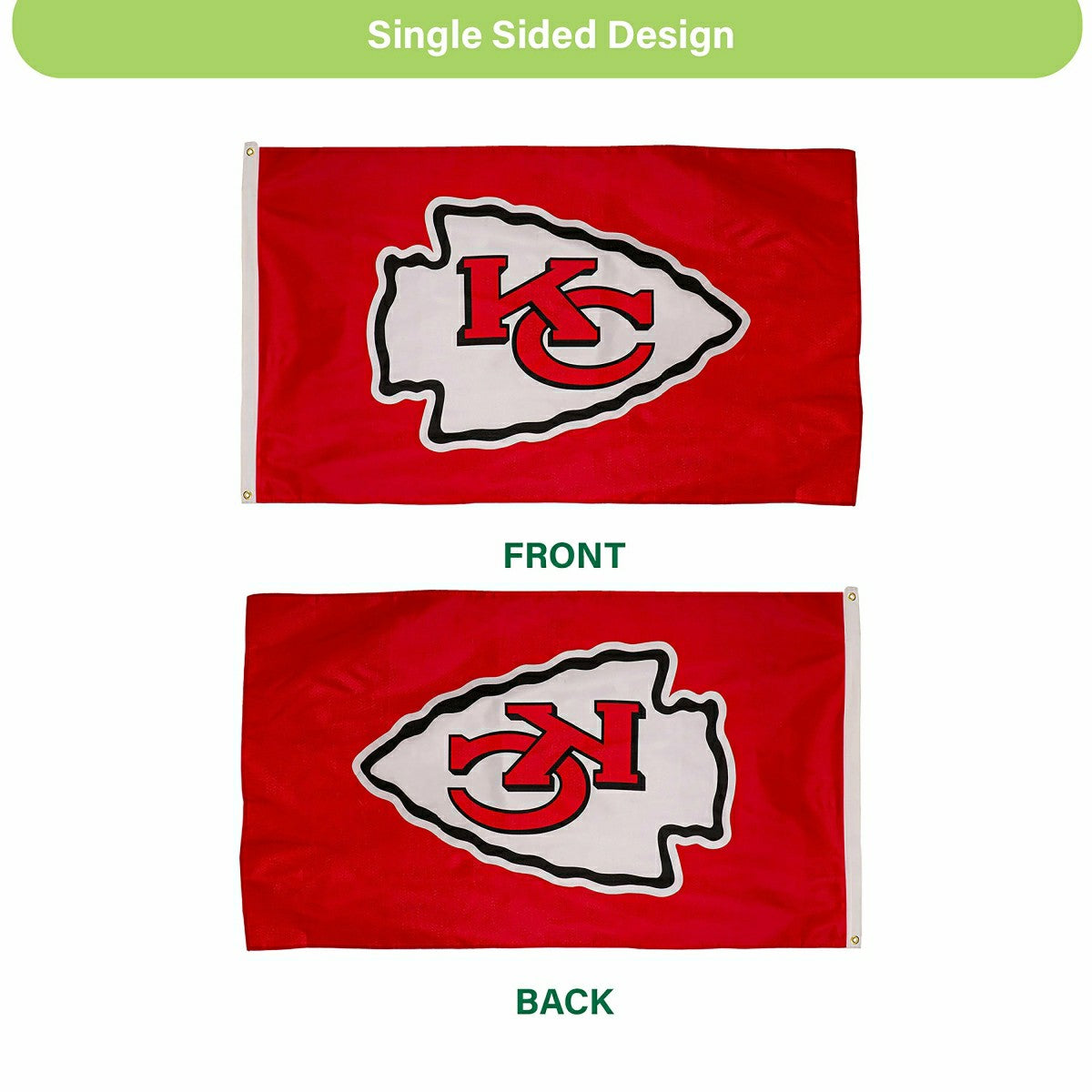 Kansas City Chiefs Single Sided Estate Flag with 2 Grommets, 3'x5', NFL, Home