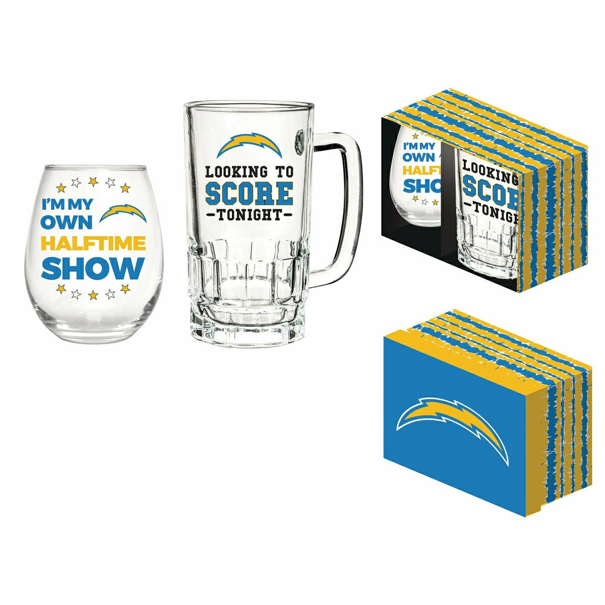 Los Angeles Chargers, Stemless 17OZ Wine & Beer 16 OZ Gift Set, NFL, Home