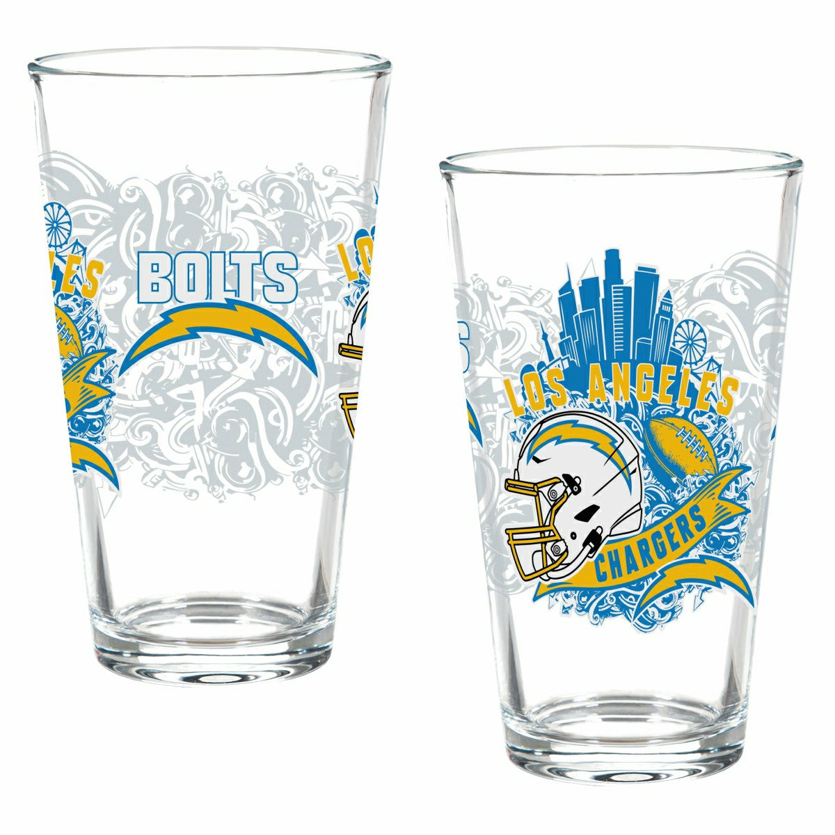 Los Angeles Chargers 16oz Glass pint, Set of 2, NFL, Home