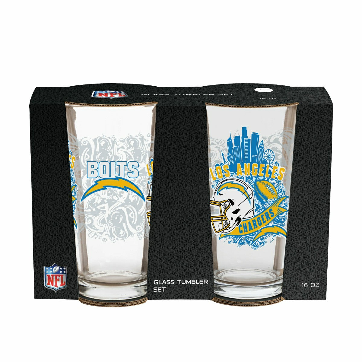 Los Angeles Chargers 16oz Glass pint, Set of 2, NFL, Home
