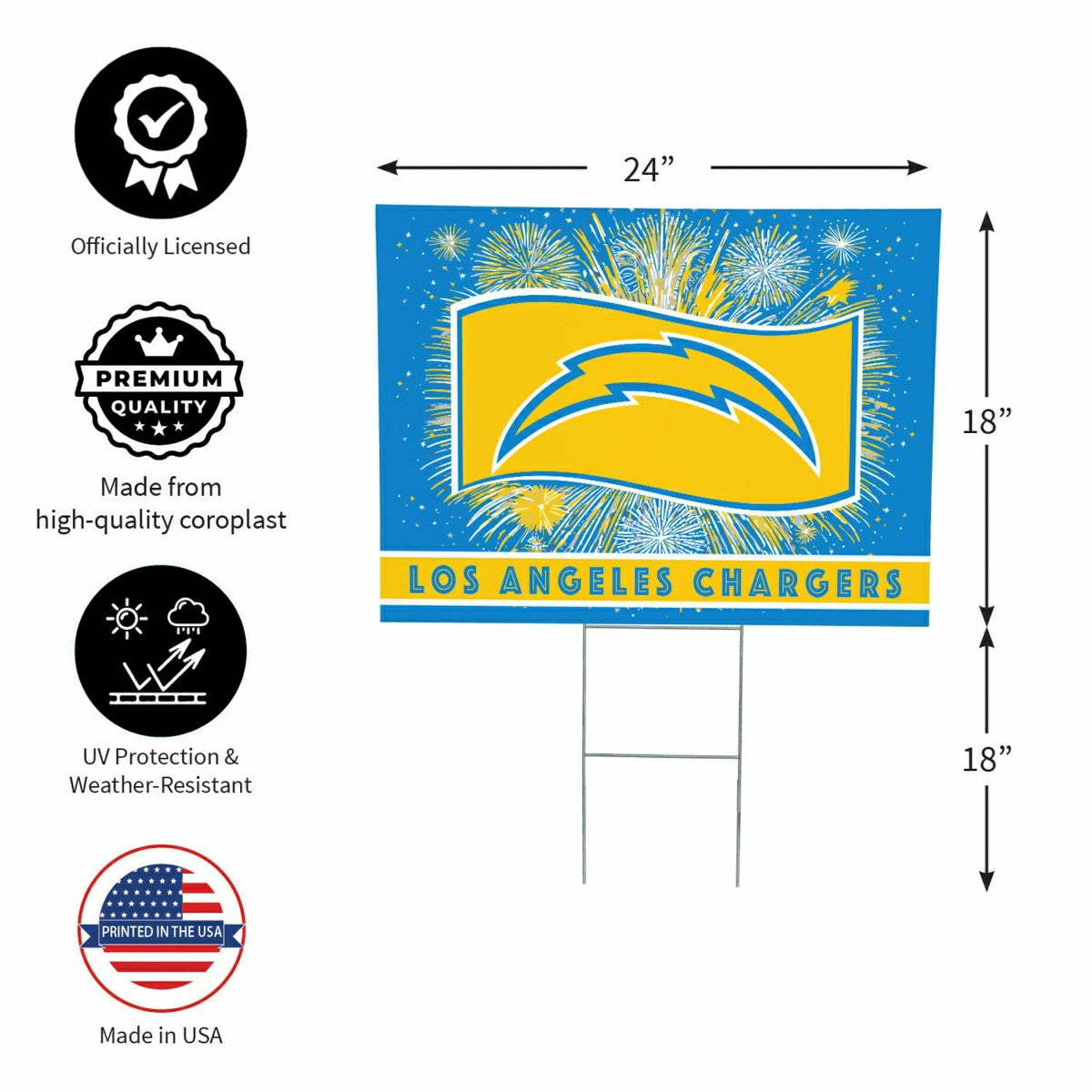 Los Angeles Chargers Yard Sign, Patriotic, NFL, Home