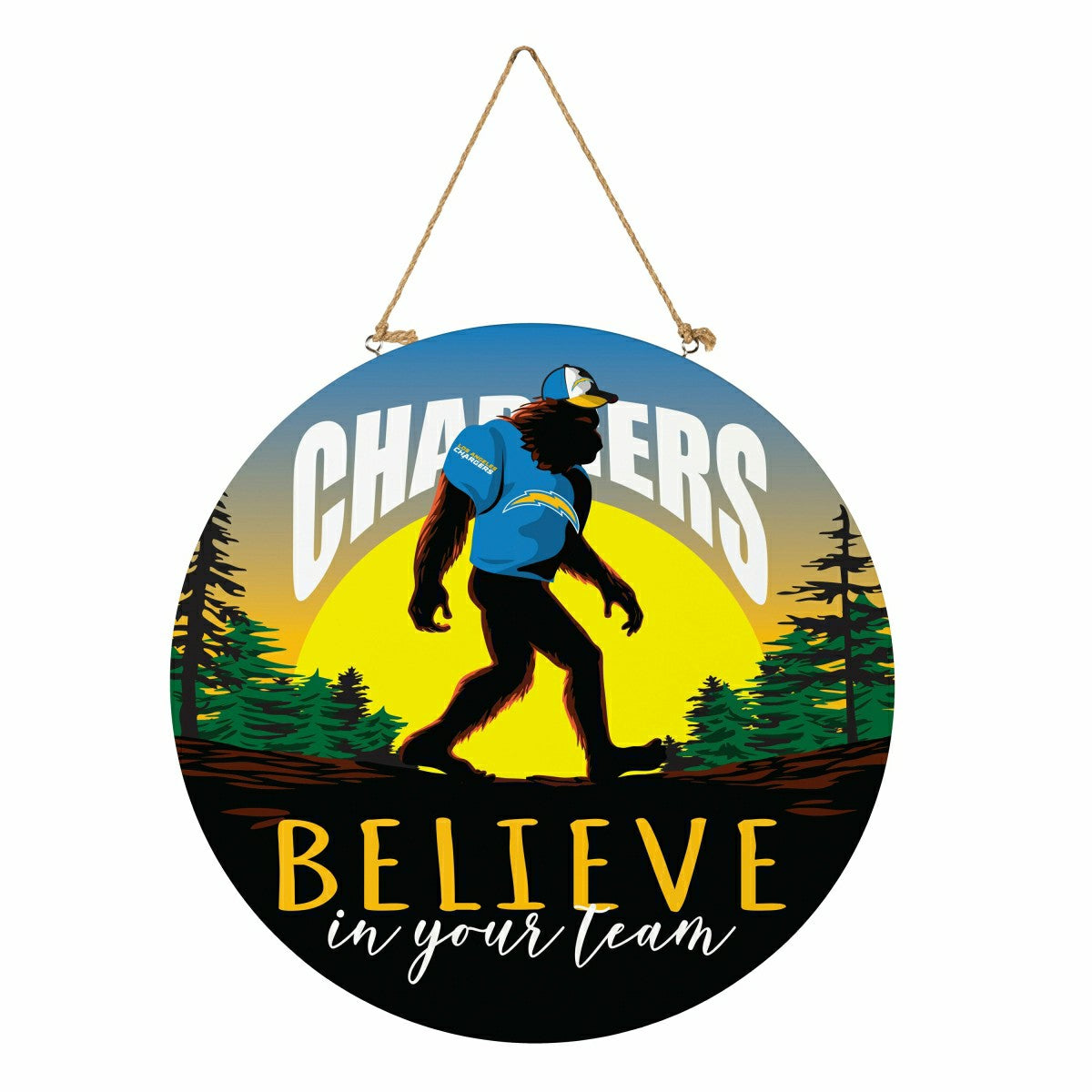 Los Angeles Chargers Bigfoot Round Door Décor with Hanging Rope, 18x18, NFL, Home