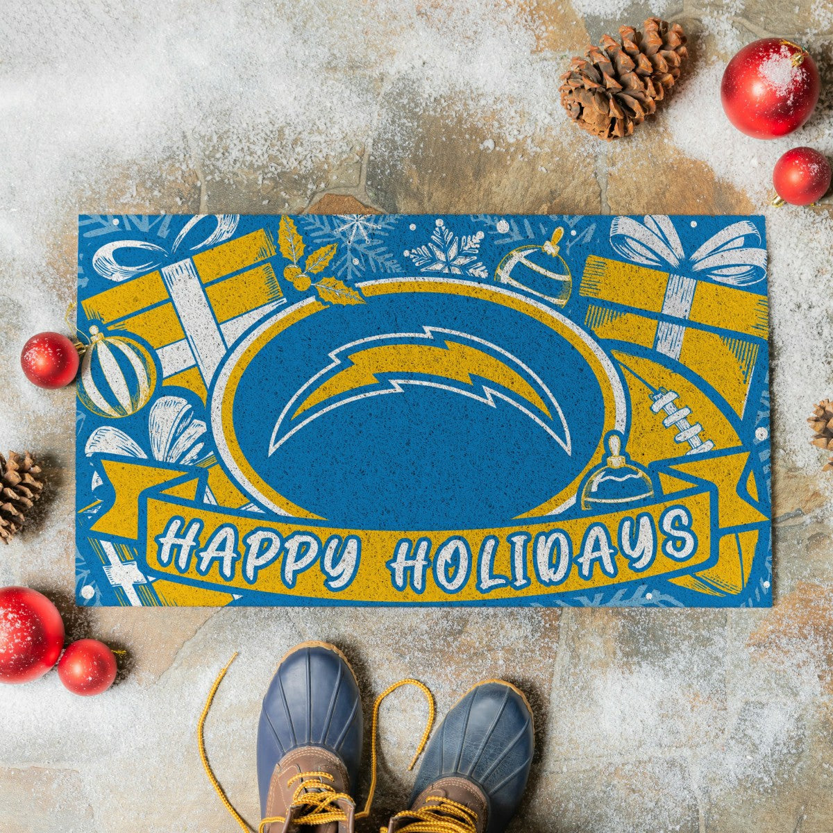 Los Angeles Chargers Holiday PVC Mat, 28"x16", NFL