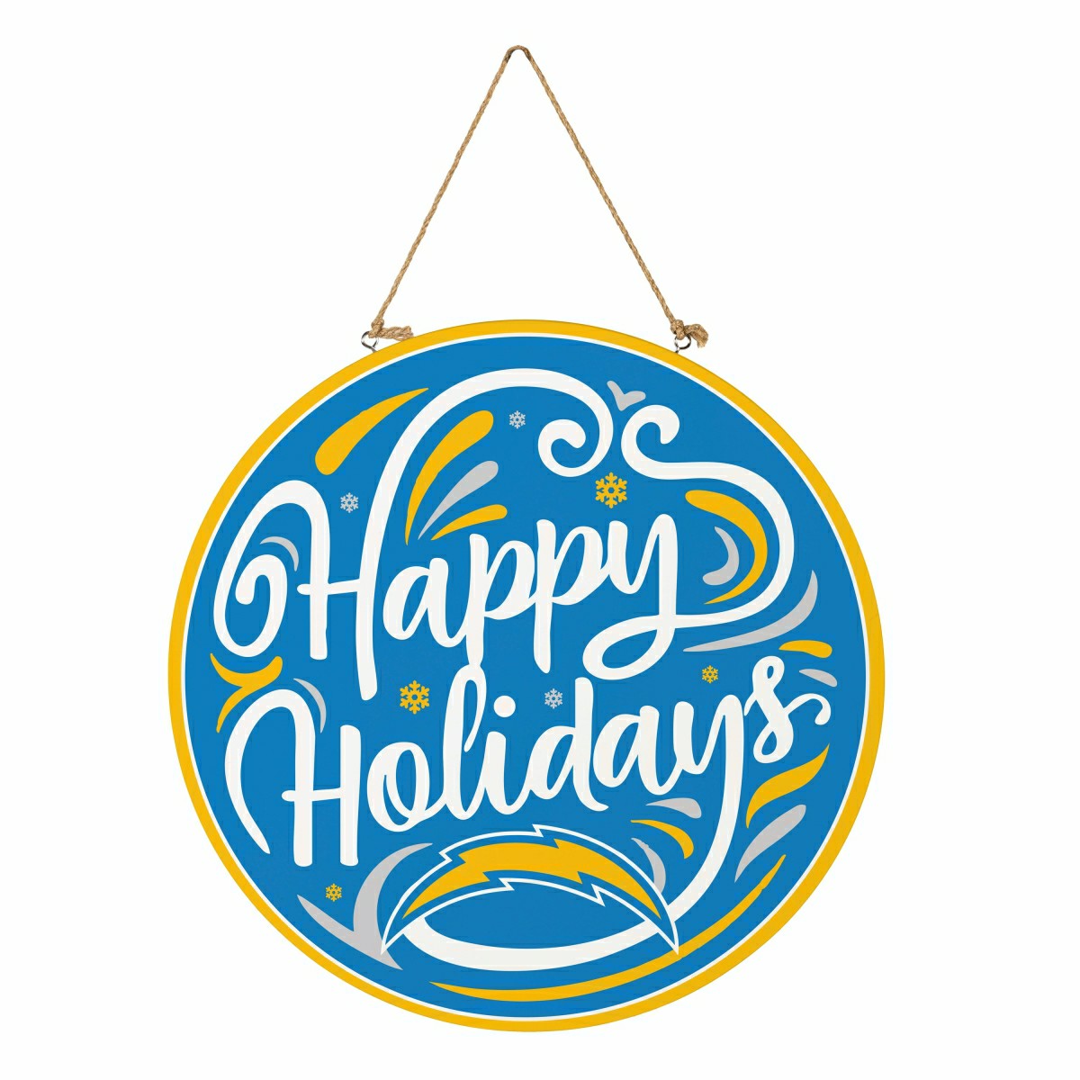 Los Angeles Chargers Holiday Round Door Décor with Hanging Rope, 18x18, NFL, Home
