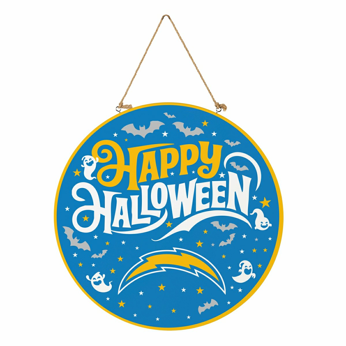 Los Angeles Chargers Halloween Round Door Décor with Hanging Rope, 18x, NFL, Home
