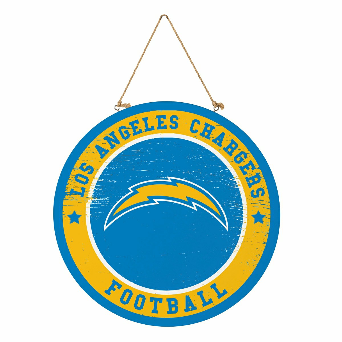 Los Angeles Chargers Round Door Décor with Hanging Rope, 18x18, NFL, Home