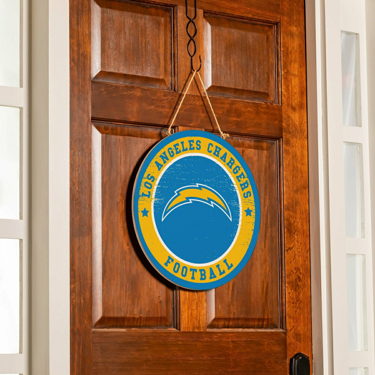Los Angeles Chargers Round Door Décor with Hanging Rope, 18x18, NFL, Home